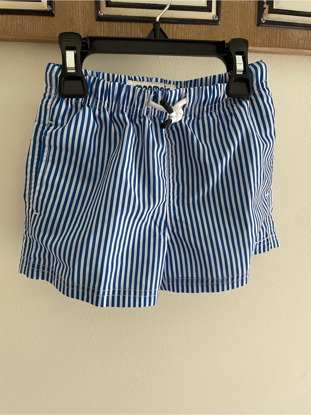 Toddler Blue & White Striped Swim Trunks